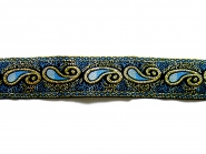 Besatzband in jeansblau mit Ornament und Goldglitter, Breite ca. 25 mm