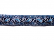 Besatzband in jeansblau mit Ornament und Silberglitter, Breite 25 mm