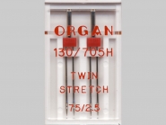Organ Zwillingsnadel Stretch Nr. 388001, Typ 75/2,5, Box mit 2 Nadeln