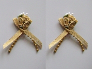 Satinrosen mit Schleife und Perlen JH-M0799g in Lurex gold, Größe ca. 6 cm