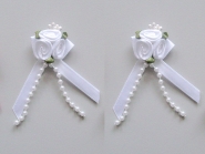 Satinrosen mit Schleife und Perlen JH-M0799w in weiß, Größe ca. 6 cm