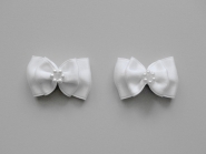 Doppel-Satinschleife mit Perlenring Nr. 54412, Farbe weiß, Größe ca. 4 x 2,5 cm