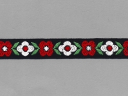 Trachtenband in schwarz GA-85953 mit Blumen bestickt, Breite ca. 22 mm