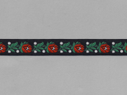 Trachtenband 16066-02 in schwarz mit Rosen in rot bestickt, Breite ca. 18 mm