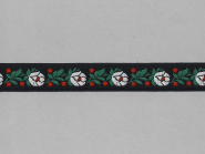 Trachtenband 16066-00 in schwarz mit Rosen in weiß bestickt, Breite ca. 18 mm