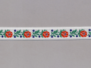 Trachtenband 16066-25 in weiß mit Rosen in rot bestickt, Breite ca. 18 mm