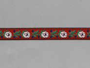 Trachtenband 16066-65 in rot mit Rosen in weiß bestickt, Breite ca. 18 mm