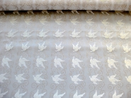 Weihnachtsorganza L8113-212 weiß mit Tauben beflockt und Goldglitter, Breite ca. 150 cm