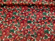 Weihnachtsdekostoff L8113-113 Motiv Weihnachtsapfel in rot mit rotem Glitter, Breite ca. 155 cm