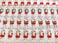Weihnachtsdekostoff L8113-120 Merry Christmas mit Weihnachtsmännern und Schneeflocken in Gold, Breite ca. 150 cm
