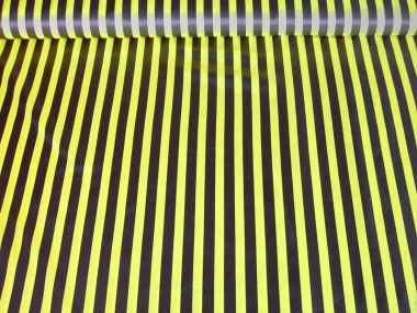 Faschingssatin CA1020-022 mit schwarzen und gelben Längsstreifen