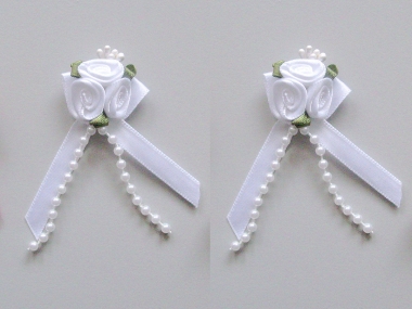 Satinrosen mit Schleife und Perlen JH-M0799w in weiß