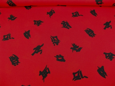 Faschingsstoff Shanghai CA1015-44 in rot mit schwarzen Schriftzeichen