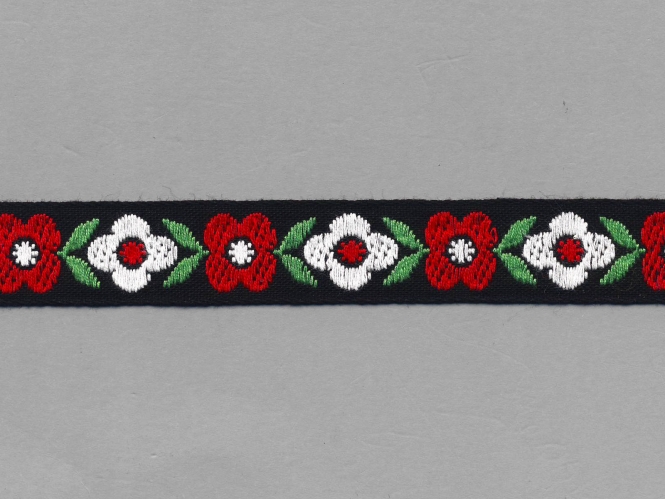 Trachtenband in schwarz GA-85953 mit Blumen bestickt