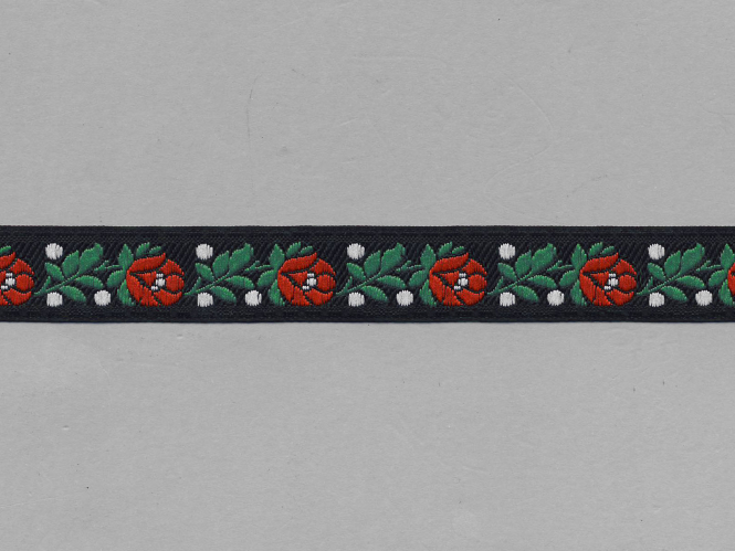 Trachtenband 16066-02 in schwarz mit Rosen in rot bestickt