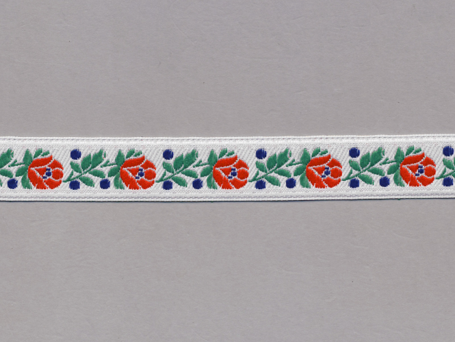 Trachtenband 16066-25 in weiß mit Rosen in rot bestickt